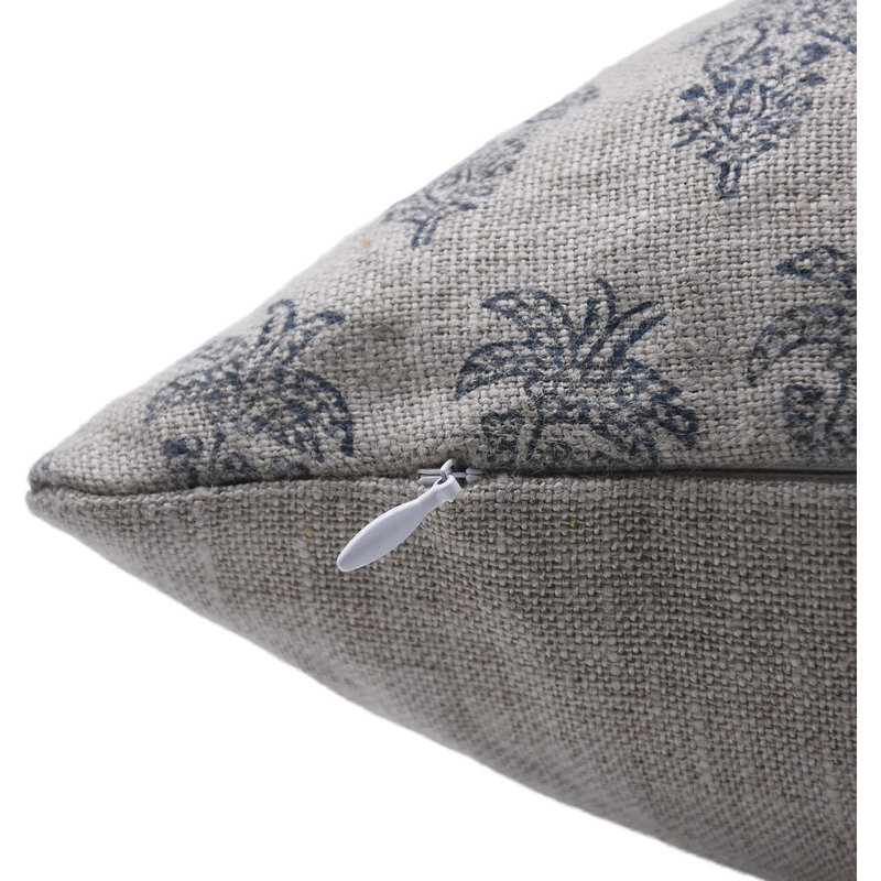 Block Print Throw Pillow Cover MNHGRTLSquare, Gray Floral 4, Square 14"