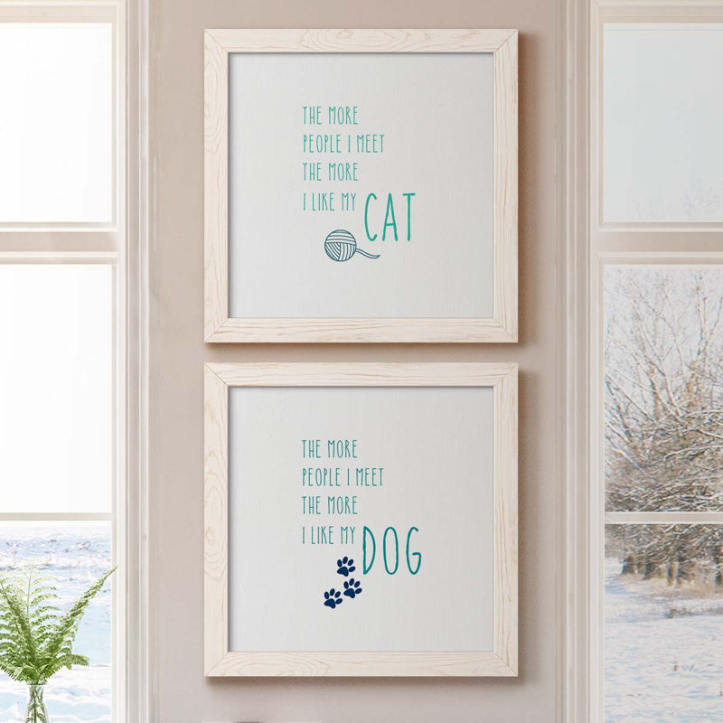 Ensemble d'art textuel sur toile The More I Like My Cat - 2 pièces, H 20 po x l 40 po x P 1,5 po, Cadre blanc