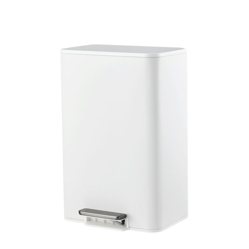 Poubelle mince en acier inoxydable - Couvercle à fermeture douce, seau intérieur amovible, pédale, 4 gallons, Blanc