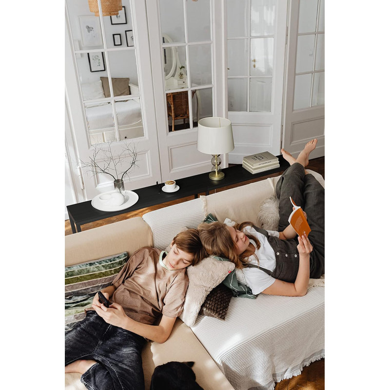 Console étroite 63 po moderne, canapé-lit mince derrière le canapé, table d'entrée en métal noir pour le salon, couloir, L 63 po x l 7,9 po x H 31,7 po