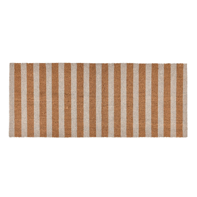 Striped 24"x57" Doormat Choir Front and PVC Backing Ivory and Natural, Tan/Ivory