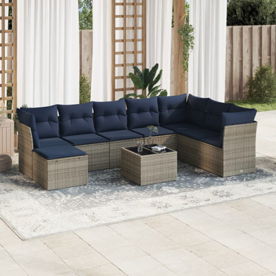 Ensemble de canapé de patio 9 pièces avec coussins en rotin de polyester