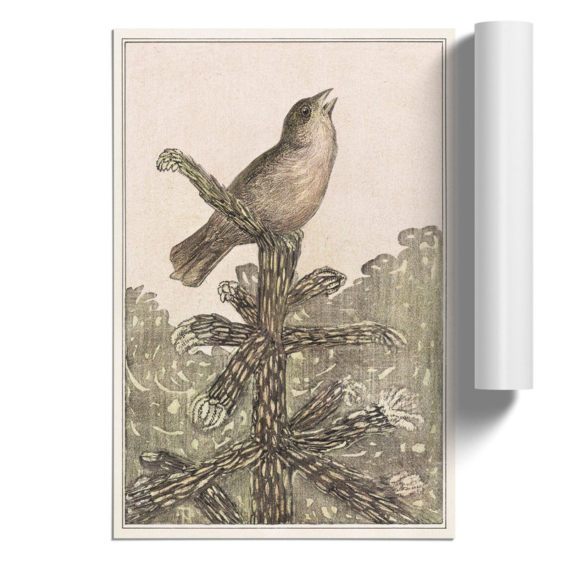 Singing Bird On Pine Tree by Theo Van Hoytema - No Frame Painting, 30cm H x 21cm W x 0.1cm D