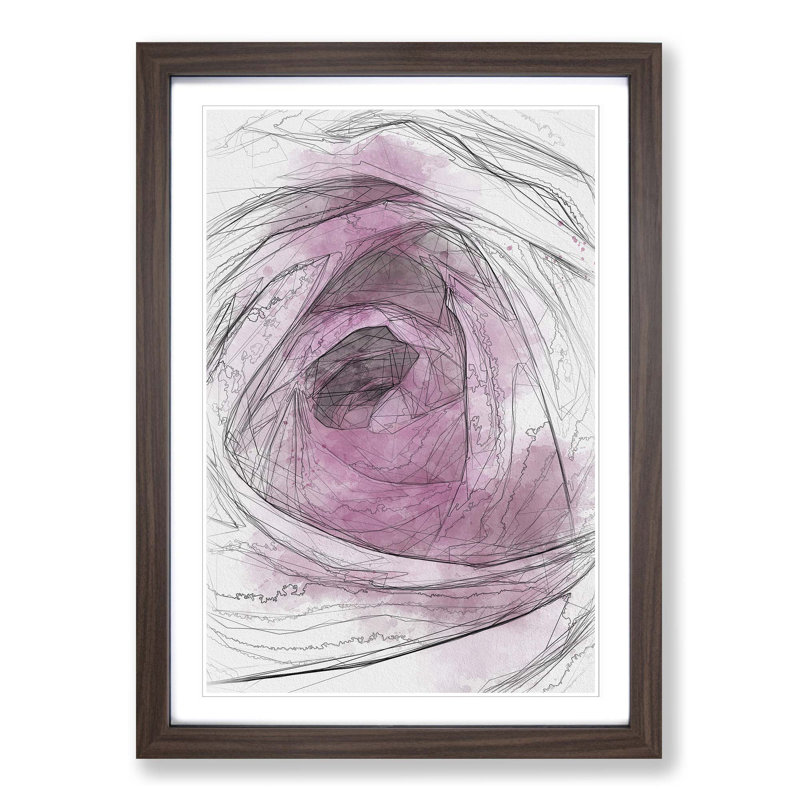 The Heart of a Pink Rose in Abstract - Picture Frame Graphic Art Print on MDF, Walnut Framed, 48cm H x 36cm W x 2cm D