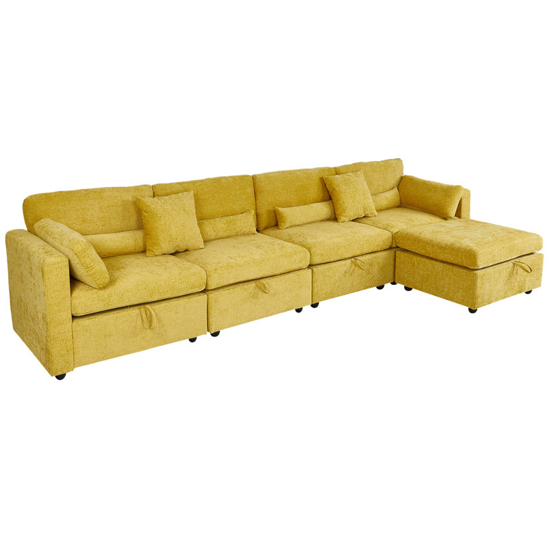 Canapé, Chenille jaune, H 36,61 po x l 145,67 po x P 33,86 po
