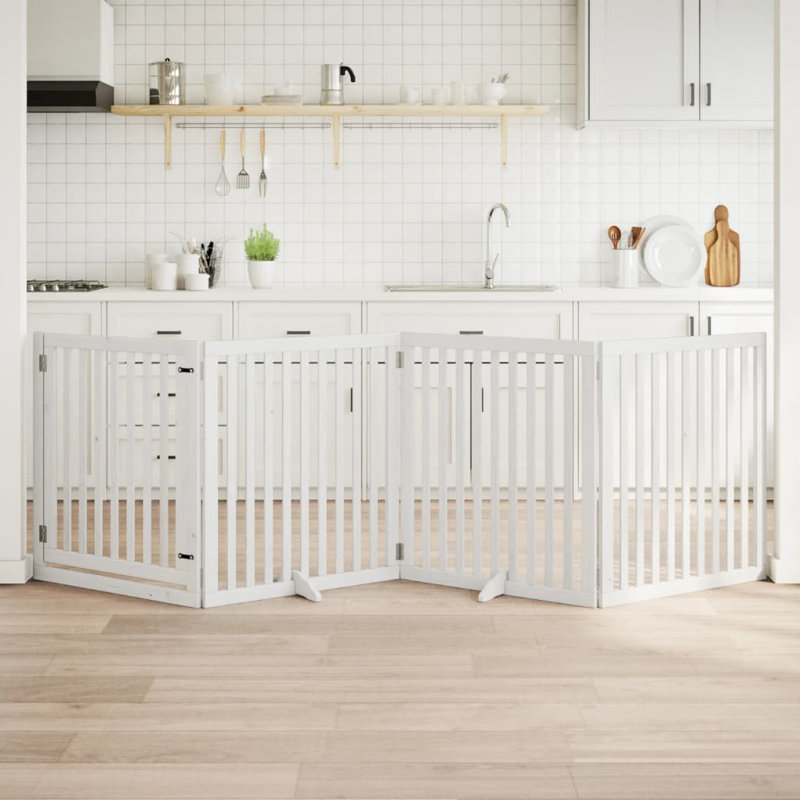 Archie & Oscar Dog Gate With Door Foldable 4 Panels 320 Cm Poplar Wood, 90cm H x 320cm W x 2cm D, White