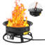 Foyer au propane, foyer d'extérieur au gaz portatif de 19 pouces de diamètre avec couvercle et pierres de lave, foyer de camping à hauteur de flamme réglable pour le chauffage, l'éclairage, la cueillette, 58 000 BTU, noir
