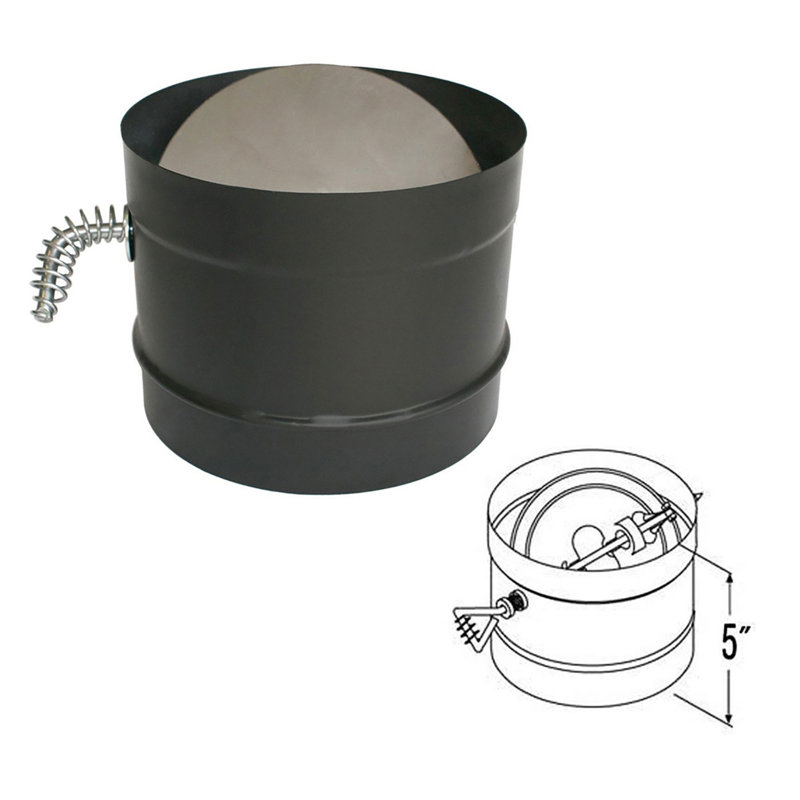 6 Inch Single Wall Interior Damper Section As Stove Top Adapter, Black