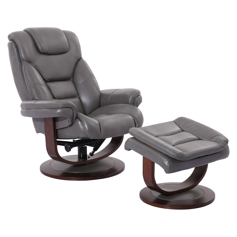 Carolynn 33.5" Wide Leather Match Manual Swivel Ergonomic Recliner with Ottoman, Ice