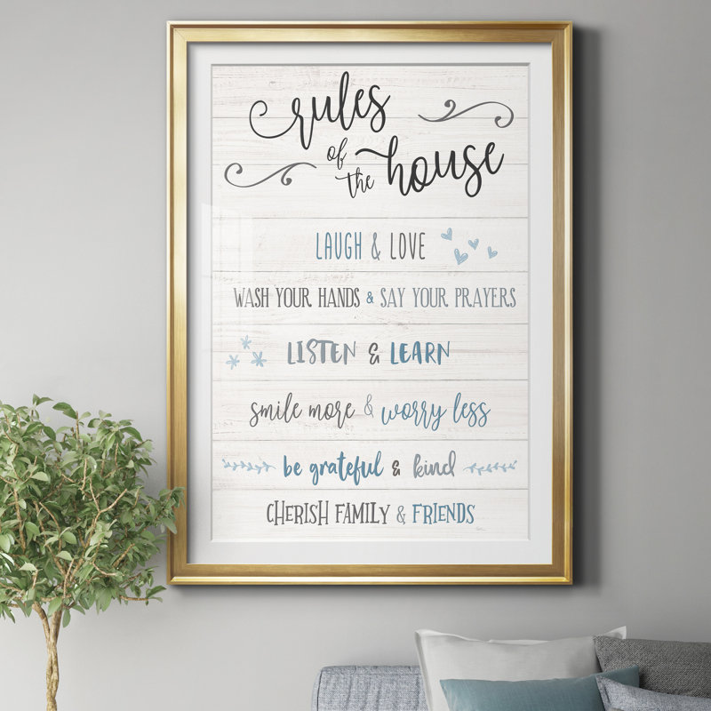 Rules of the House - Reproduction d'art textuel sur papier encadré, Doré, H 18,5 po x l 24,5 po x P 1,5 po