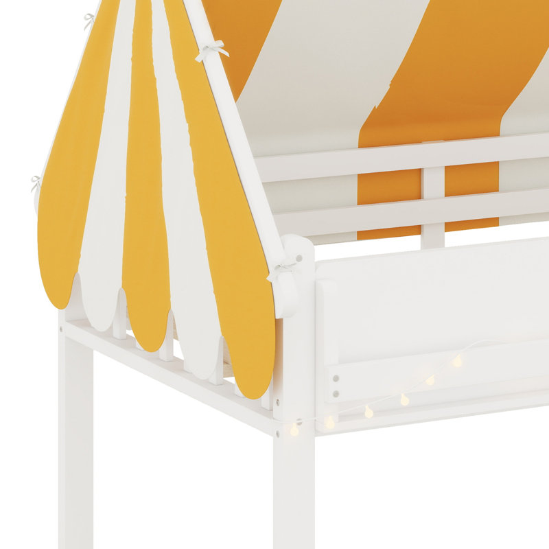 Lit mezzanine à baldaquin avec lumières DEL et étagère à livres, Blanc