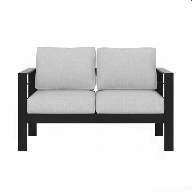 50" All-Weather Aluminum Patio Loveseat With Thick Cushions  Frame, Gray, Black