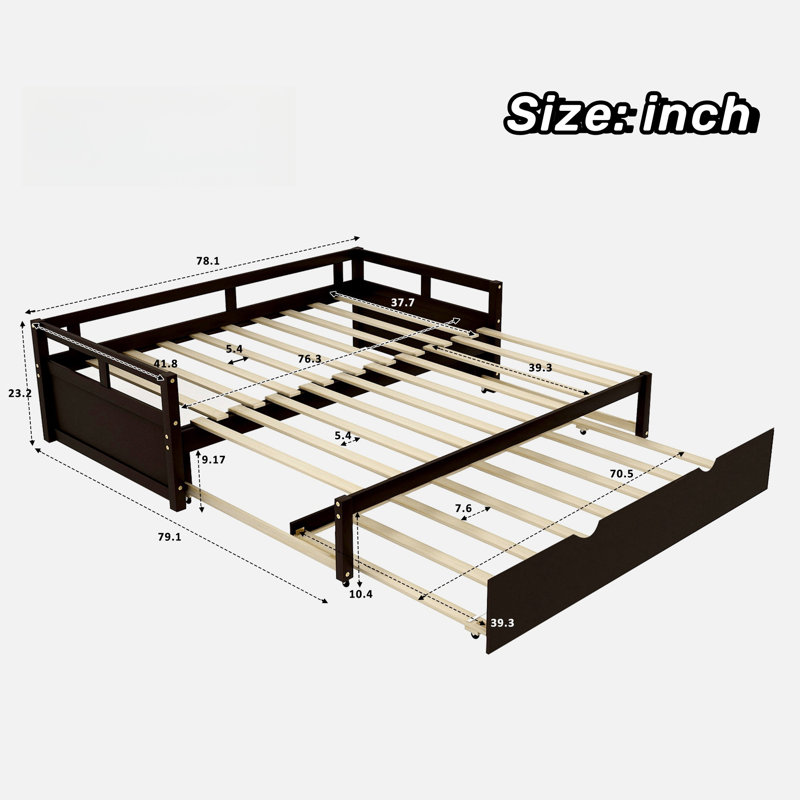 Extending Wooden Daybed With Handy Pull-out Trundle, Espresso