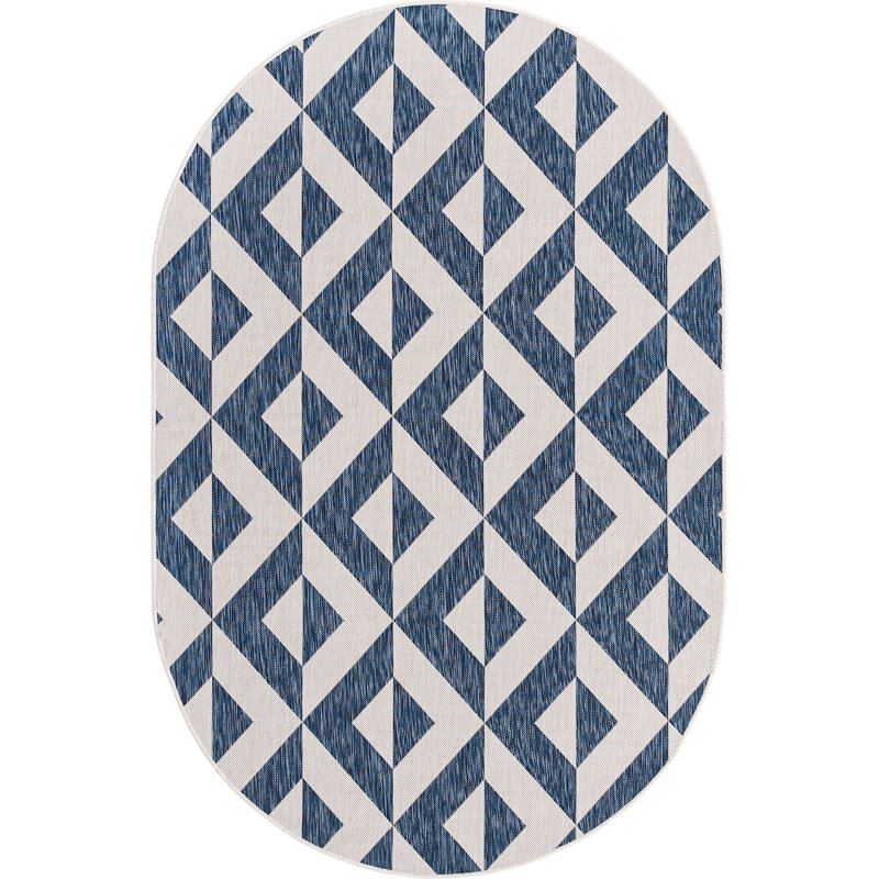 Outdoor Destiny Area Rug Aqua-Khaki Color, Oval 5' x 8'