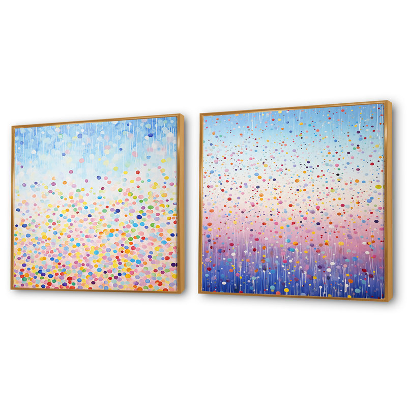 Minimalisme arc-en-ciel - ensemble de 2 collages carrés abstraits, H 16 po x l 33 po, Cadre flottant doré