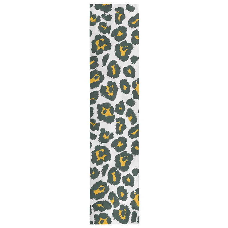 Animal Print Table Runner, 72" x 16", White/Gold