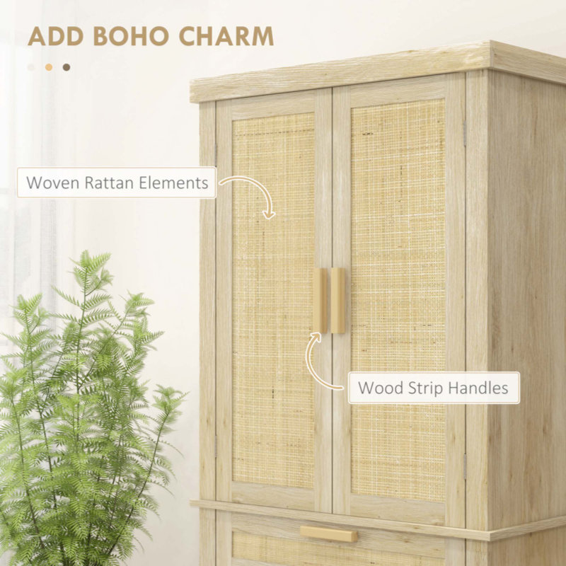 Oak and Rattan 72" Tall Kitchen Pantry Storage Cabinet