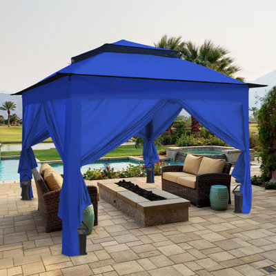 11 Ft. W x 11 Ft. D Pop Up Instant Steel Patio Gazebo with Solid Wall