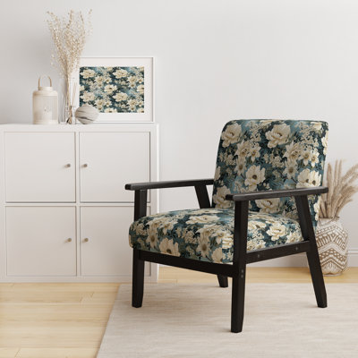 Blanc et bleu délicates coquelicots - fauteuil rembourré de style campagnard, fauteuil d'appoint blanc
