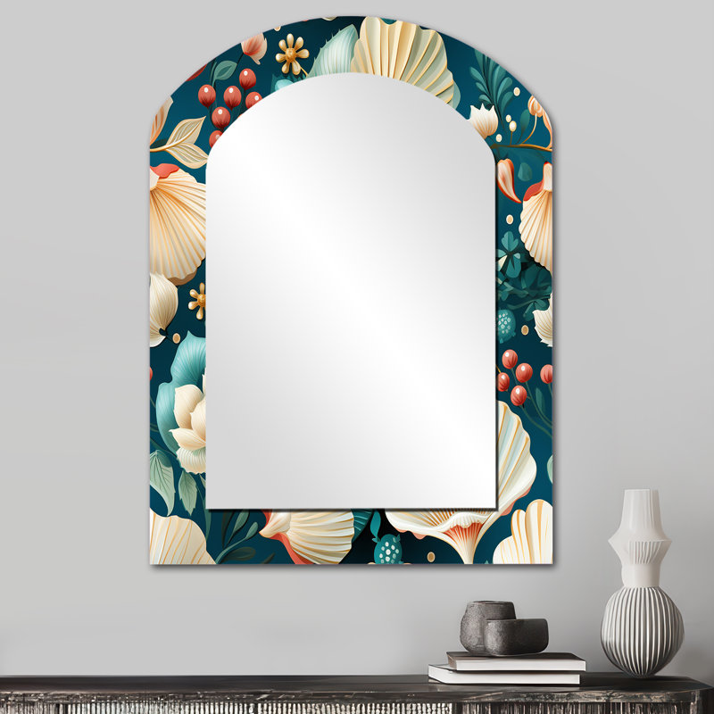 Motif côtier de coquillages côtiers - grand miroir mural de forme irrégulière, miroir unique asymétrique bleu, 34 po x 25 po
