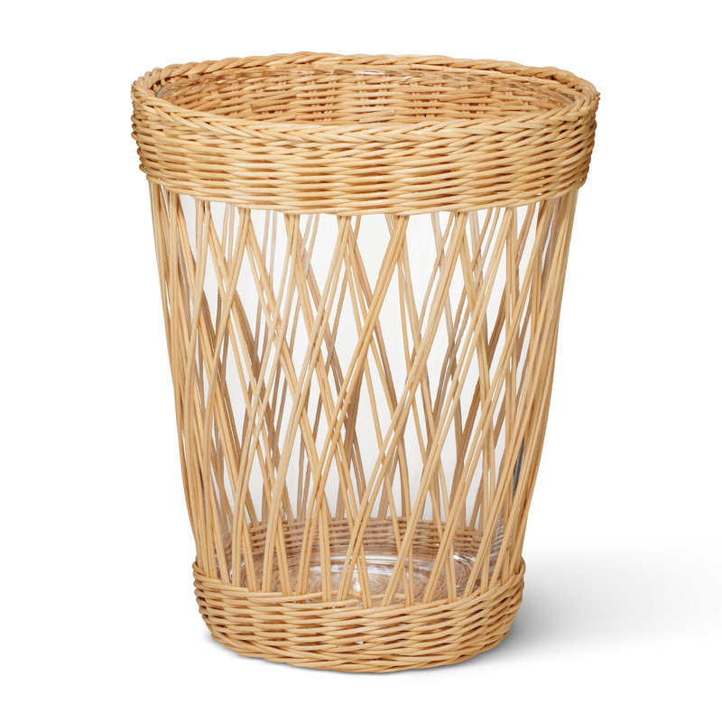 Handcrafted Cylinder Glass Vase with Wicker Frame