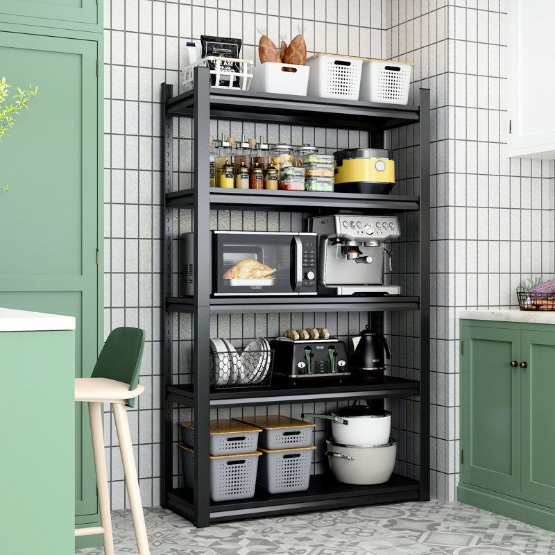 Étagères de rangement à 78 niveaux H 78 po - Métal robuste de 2000 lb, réglable pour la salle de sport, noir au sous-sol + tablettes en métal gris, capacité, garage, chambre à coucher, noir