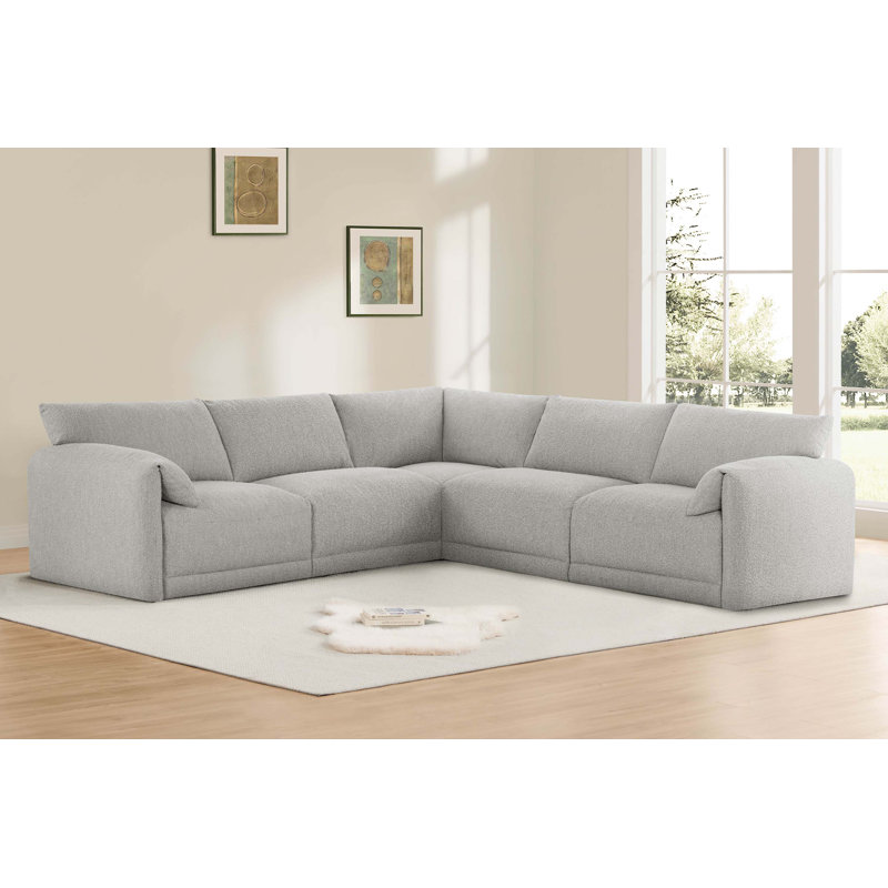 115'' Boucle 5 - Piece Modular Sectional, Gray Boucle 