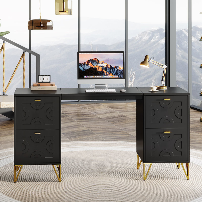 Bureau d'ordinateur 59 po avec tiroirs-classeurs, Noir