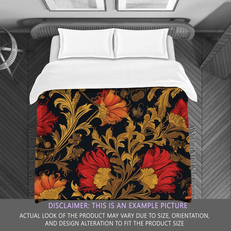 Machine Printed Comforter, Twin Comforter, Gold/Red Floral