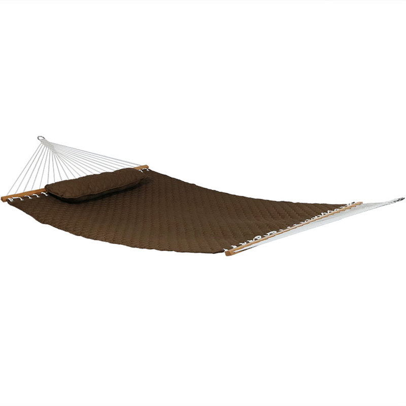 Brown Quilted Double Hammock with Stand and Pillow