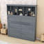 Grand lit plateforme en bois avec tablettes et port USB-278922262