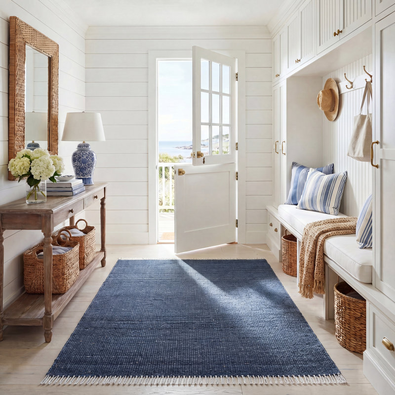  Handmade Tufted Jute/Sisal Navy Area Rug, Rectangle 5' x 8'