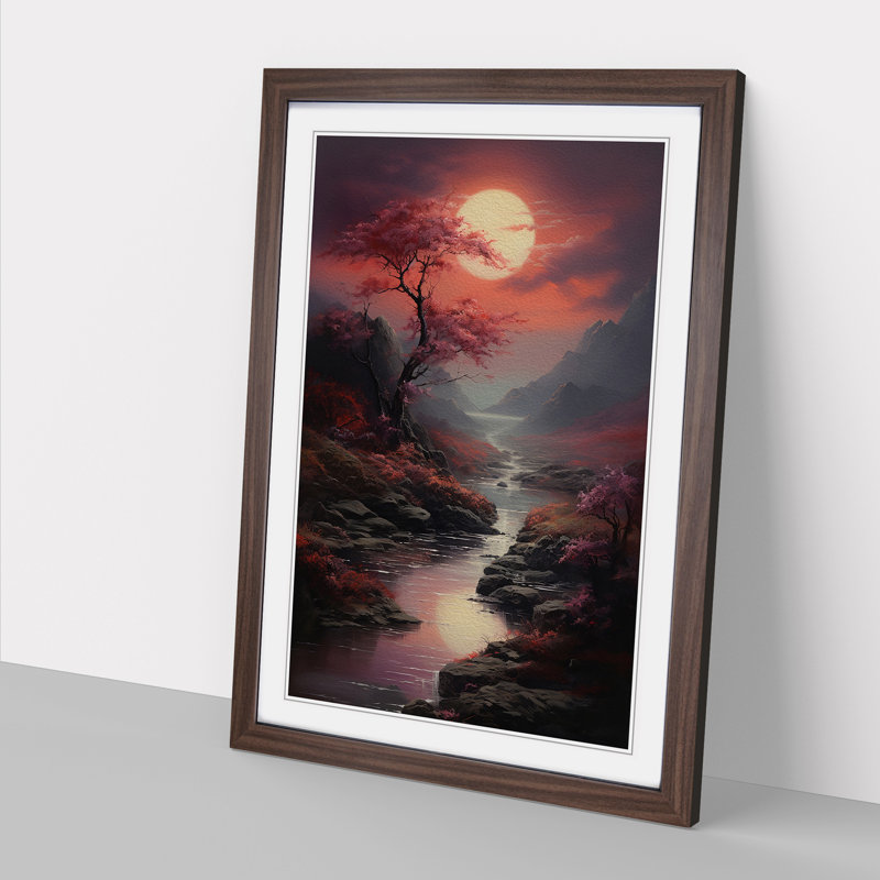 Landscape Romanticism - Single Picture Frame Print on Wood, 46cm H x 34cm W x 2cm D, Walnut 