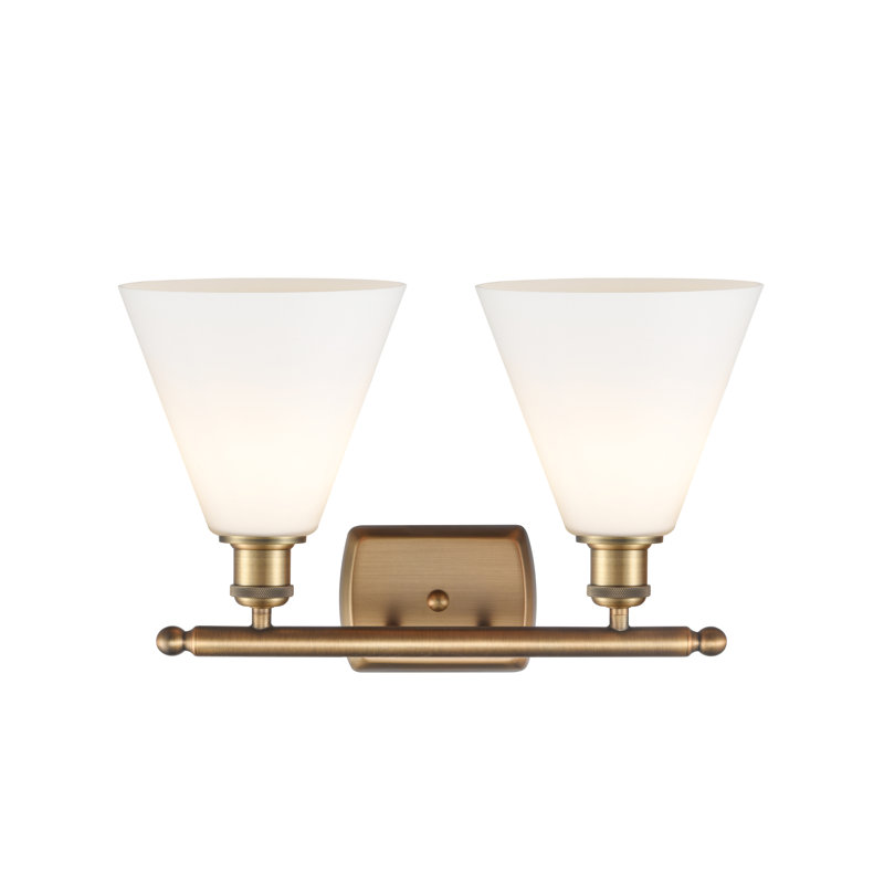 Éclairage pour meuble-lavabo en laiton antique à 2 lumières Andresky, Blanc mat, DEL, Laiton brossé