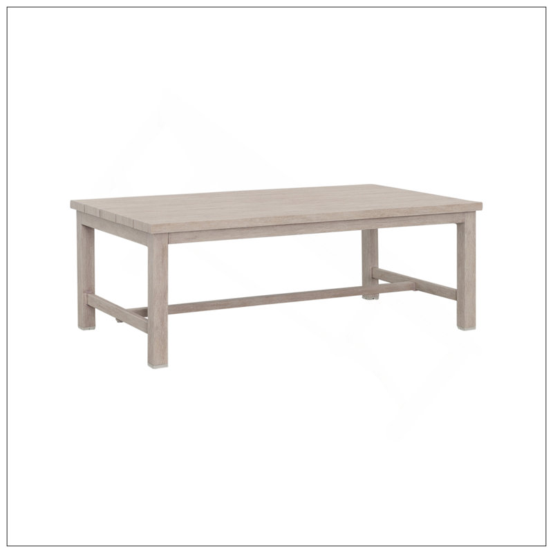Table basse en aluminium durable - fabrication solide, surface résistante aux intempéries - aspect bouleau blanchi, double bout droit