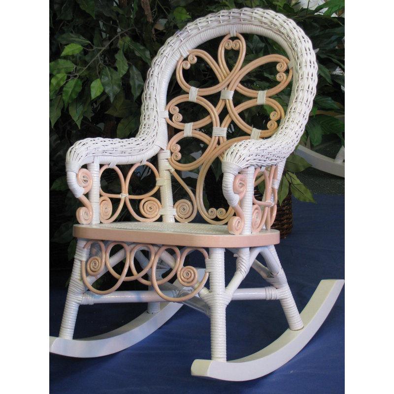 Chaise berçante en osier pour enfant Deas, Rose/blanc