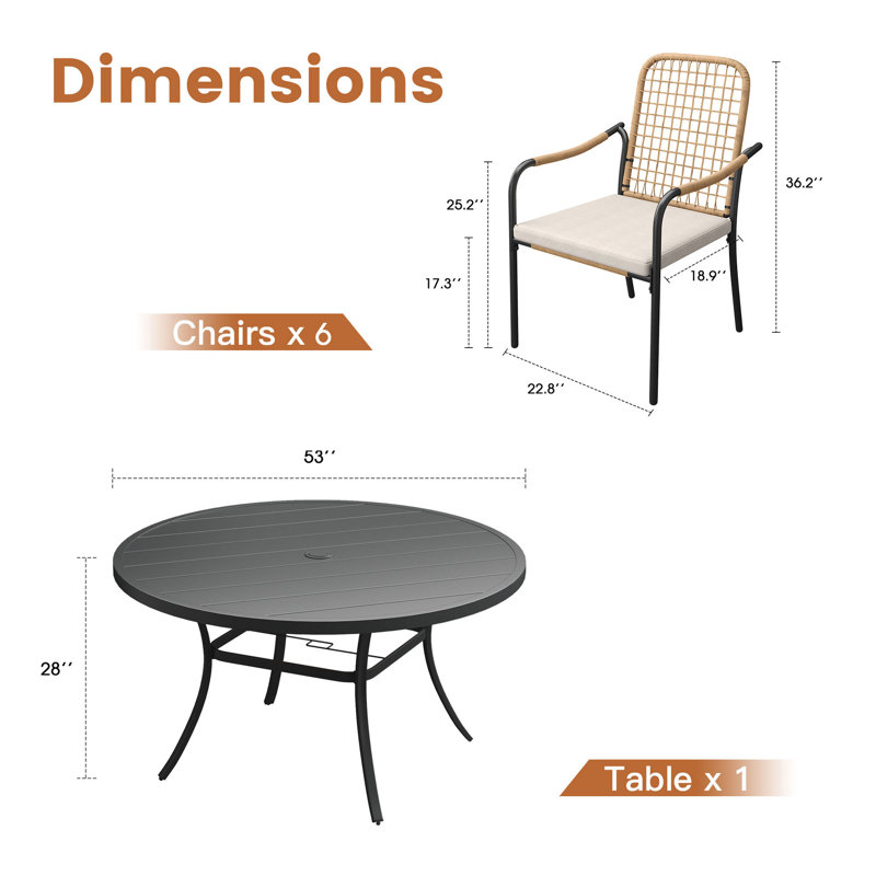 Ensemble repas d'extérieur avec chaises rembourrées Waverly, Noir