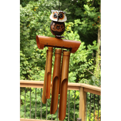 Fait à la main en bois hibou des neiges bambou carillon de vent statue en bois Figurine Hoot Sculpture Art décoratif patio rustique jardin extérieur décoration artisanale