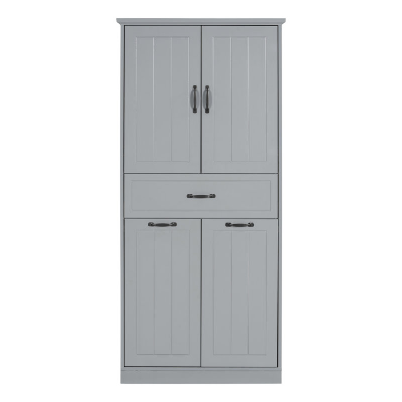 Laundry Cabinet With Two Laundry Baskets With Two Cloth Bags, Storage Cabinet With Doors And Drawer, Gray