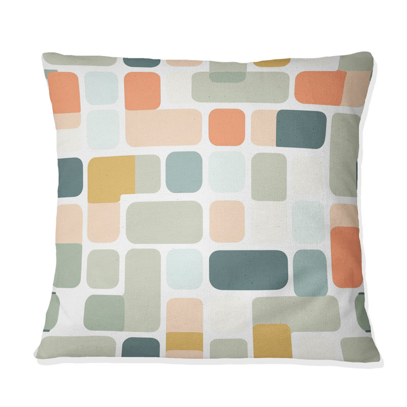 Coussin lombaire vert et orange Mid-Century - Gemoetric Grid, H 16 po x l 16 po, Carrée