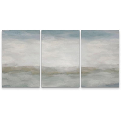 «Soft Neutral Abstract Coastal Horizon Minimal Wall Decor», reproduction d'art sur toile encadrée 3 pièces