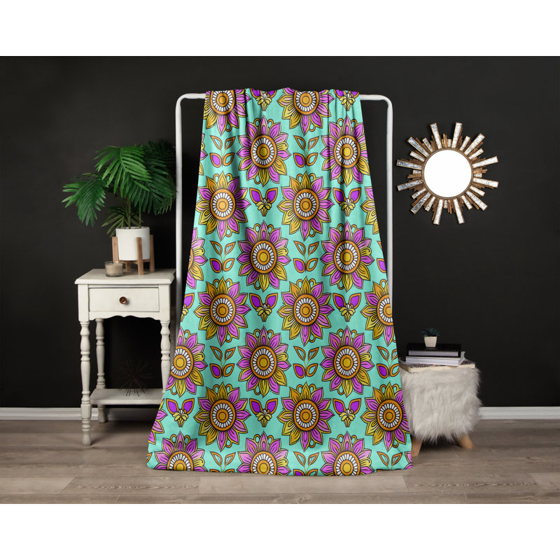 Throw Blanket, 68" W x 80" L, Floral/Abstract, Pink/Light Blue/Orange
