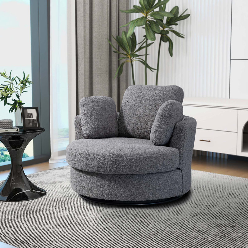 Fauteuil demi-tonneau pivotant rembourré Cenie, Chenille noir