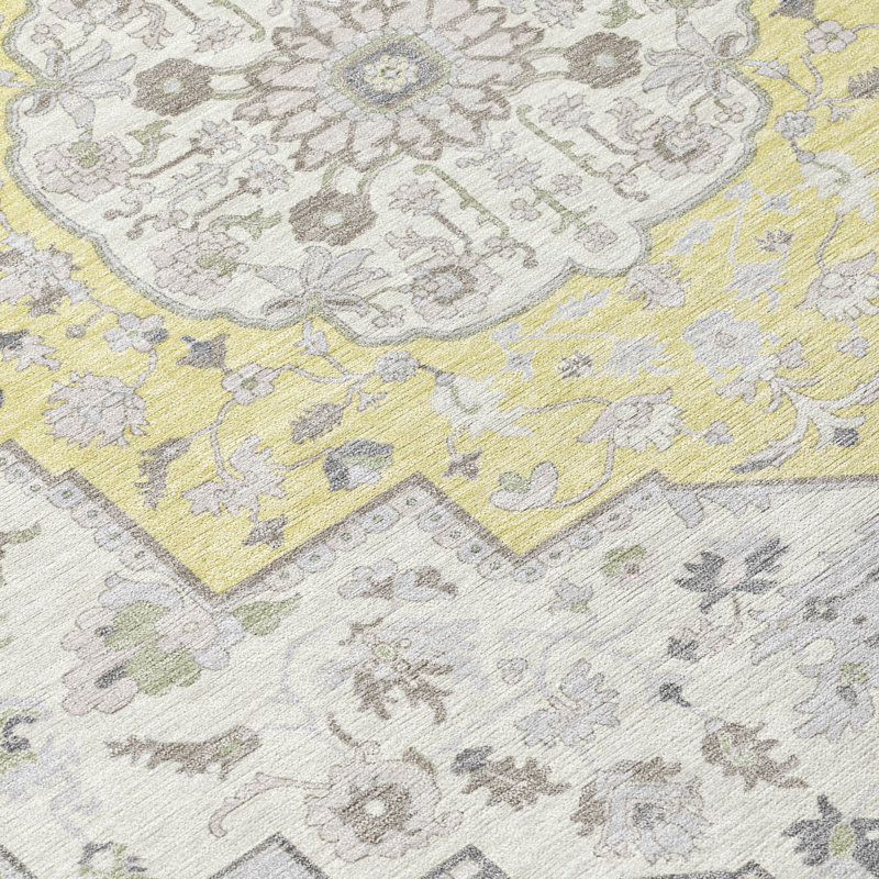 Tapis lavable à la machine intérieur / extérieur ACN2674 Global Chantille, Jaune, 5 pi x 7 pi 6 po