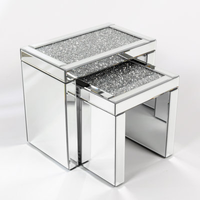 Amla 2 Piece Glass Silver Nesting End Table Mirrored