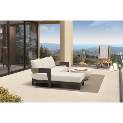  Ensemble de mobilier de patio avec lit de jour à accoudoir droit, ensemble de conversation 3 pièces en aluminium avec coussins de 7,87 po d'épaisseur pour le jardin
