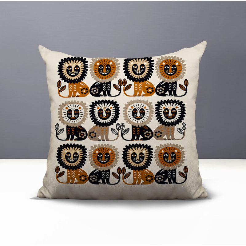 Oreiller carré réversible intérieur / extérieur Bako Lion, Orange, Carré 17 po