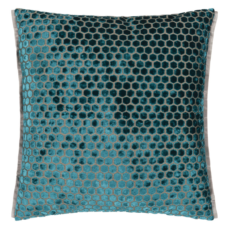 Jabot Velvet Decorative Pillow, Kingfisher Geometric, 22" H x 22" W