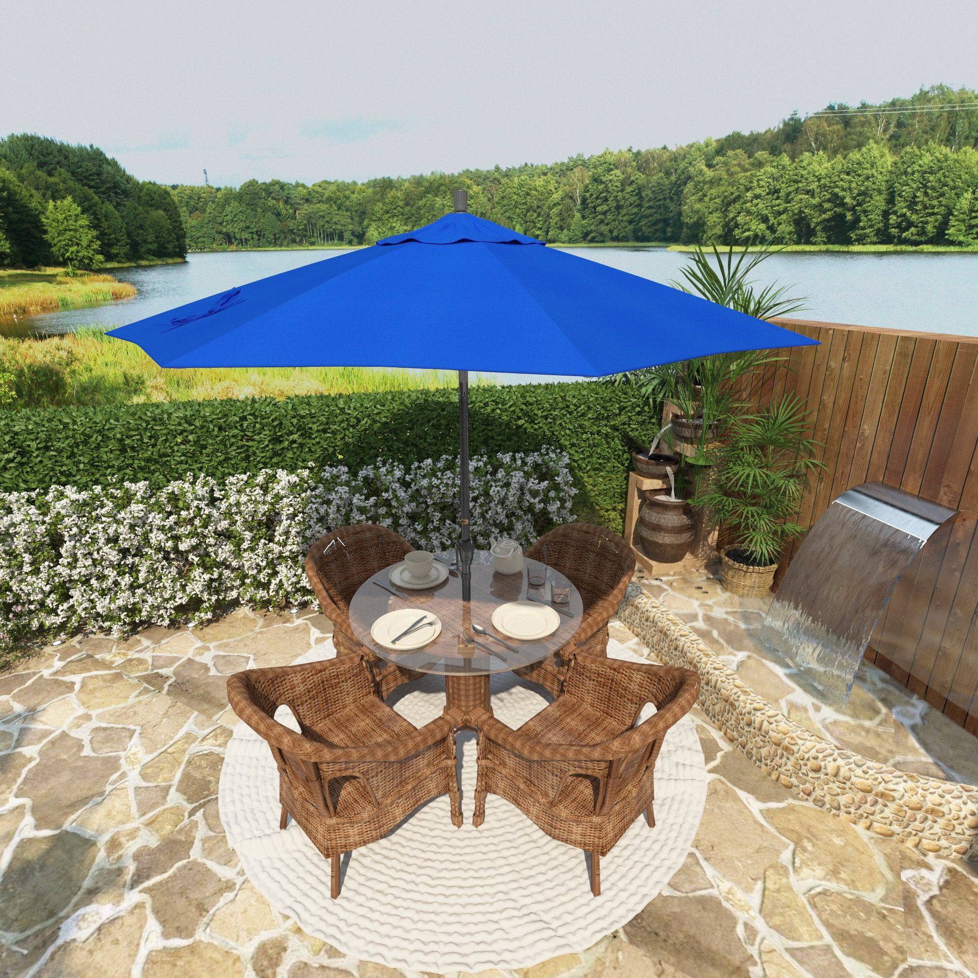 Lexia 90'' Sunbrella® Outdoor Umbrella, Canvas Pacific Blue Sunbrella® Canvas