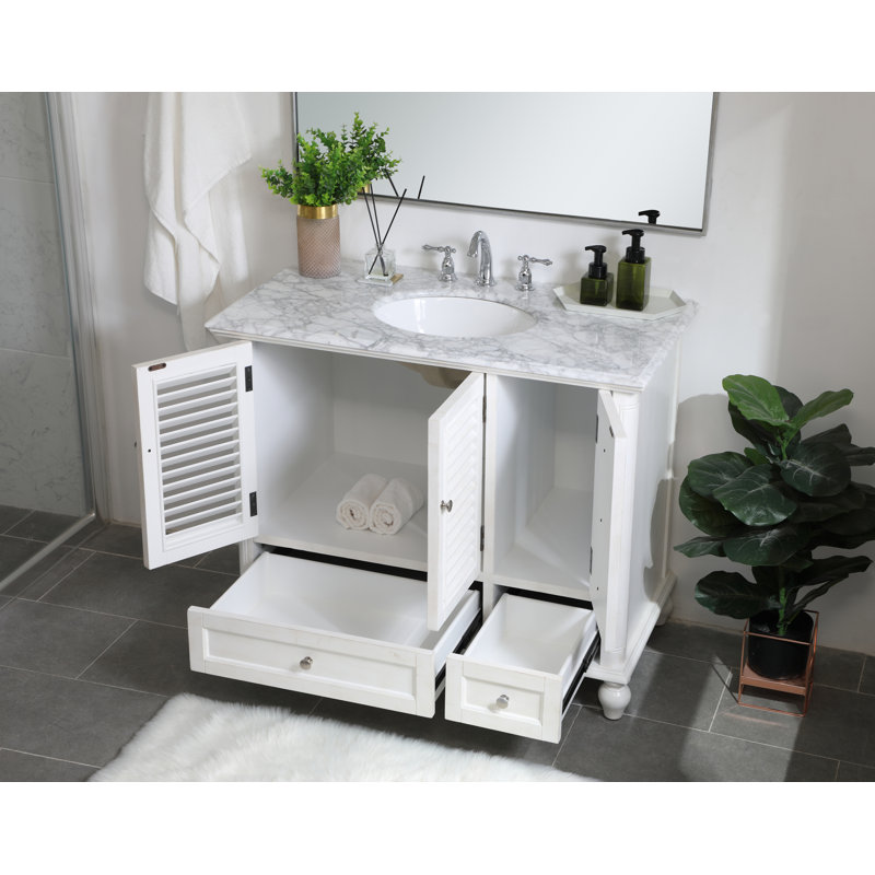 Hansford 42'' Single Bathroom Vanity with Marble Top, Antique White